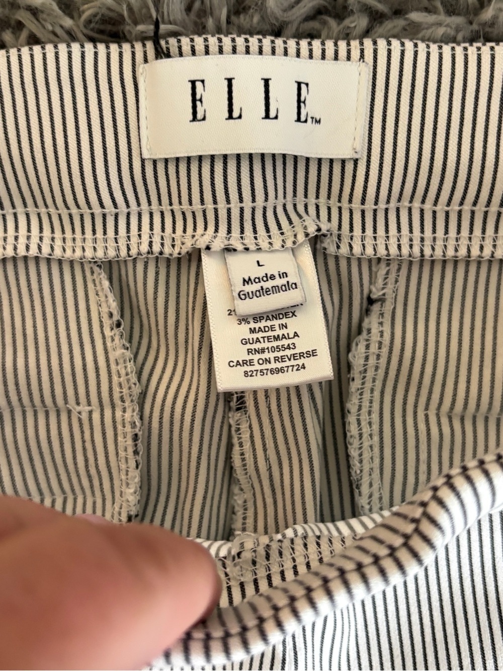 Elle Pants Gray and White Pinstripe Cropped Trousers Pull On Stretch SZ: L - Picture 5 of 10